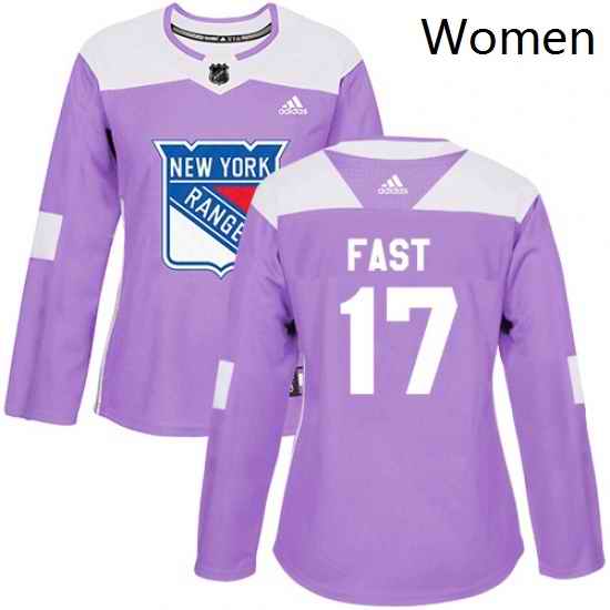 Womens Adidas New York Rangers 17 Jesper Fast Authentic Purple Fights Cancer Practice NHL Jersey